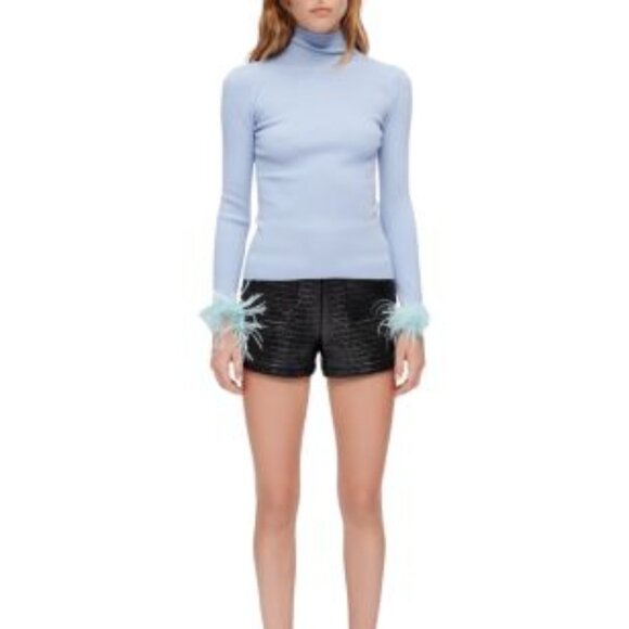NWT Maje Manuplume Feather Trim Sweater In Blue - Picture 1 of 4